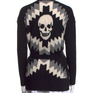 Skull Cashmere Aztec Openfront Belted Cardigan